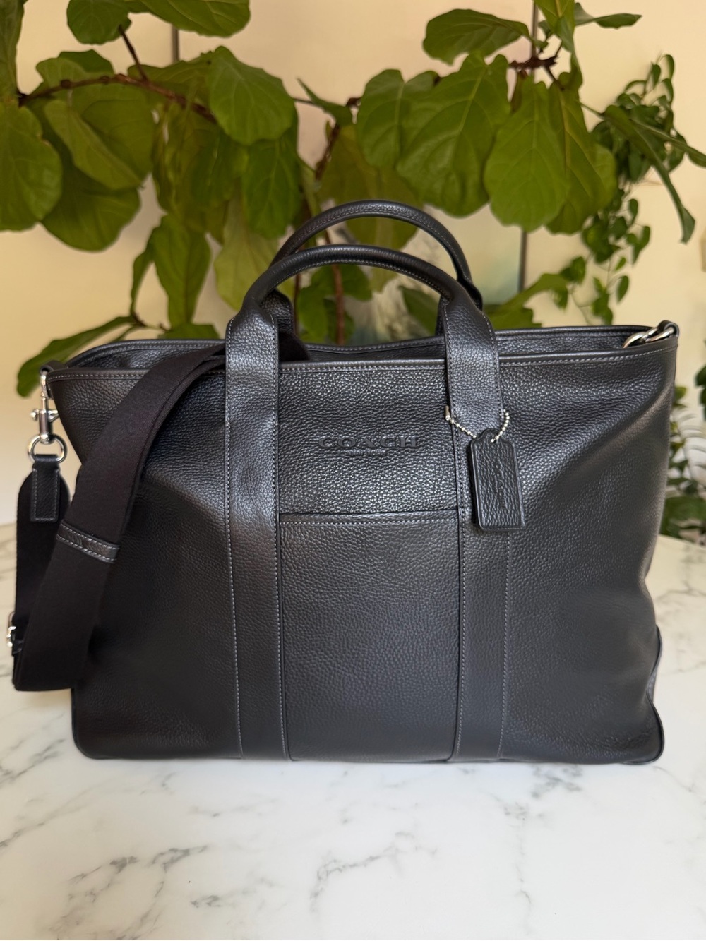 Coach Grayson Tote Bag Silver / Black Leather CDY23 w/ Strap